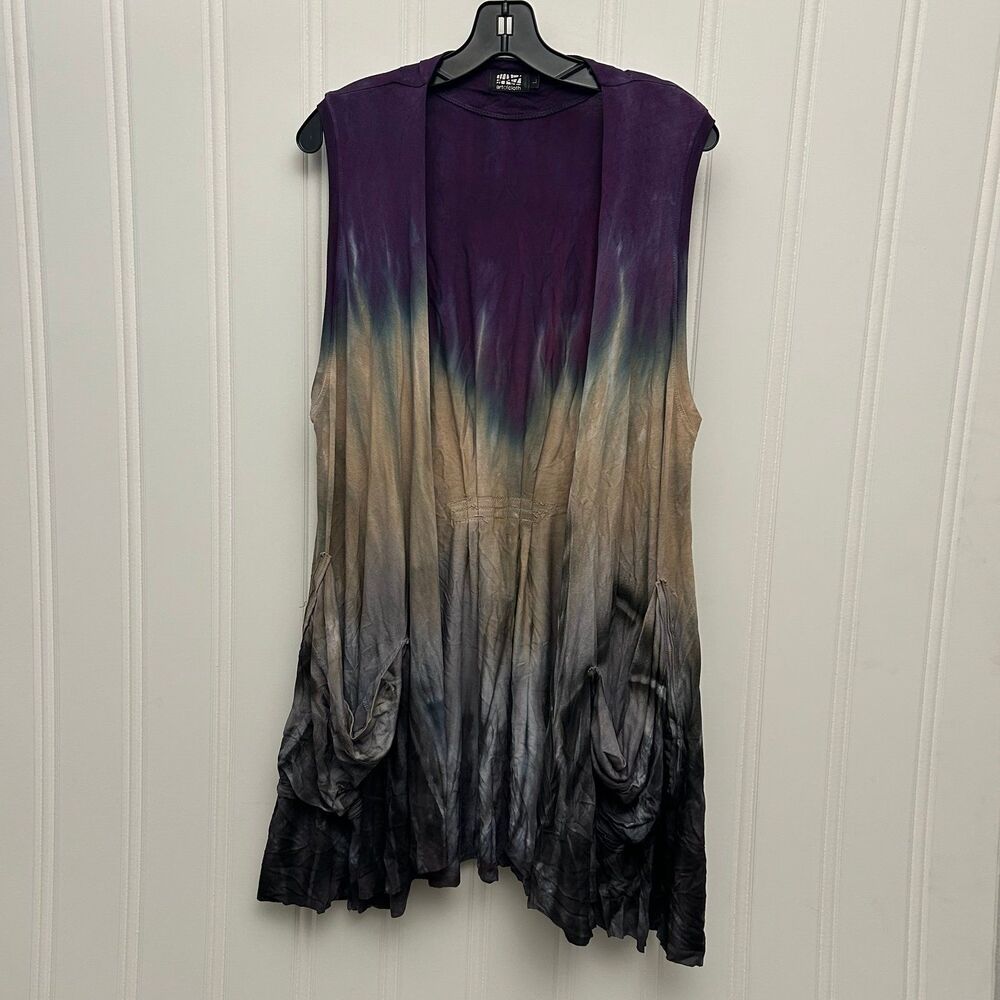 Art to Cloth Sleeveless Open Front Tunic Top Purple Ombre Tie-Dye Boho Style L